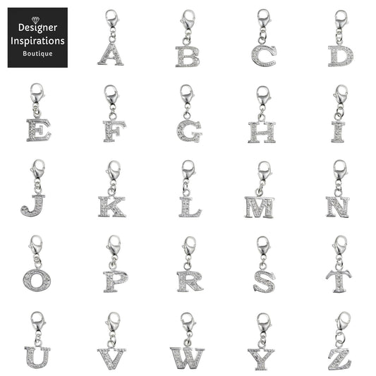 Capital Letter A-Z Alphabet Initial 925 Sterling Silver Clip On Charm Pendant with Lobster ##a-cz,b-cz,c-cz,d-cz,e-cz,f-cz,g-cz,h-cz,i-cz,j-cz,k-cz,l-cz,m-cz,n-cz,o-cz,p-cz,r-cz,s-cz,t-cz,u-cz,v-cz,w-cz,y-cz,z-cz