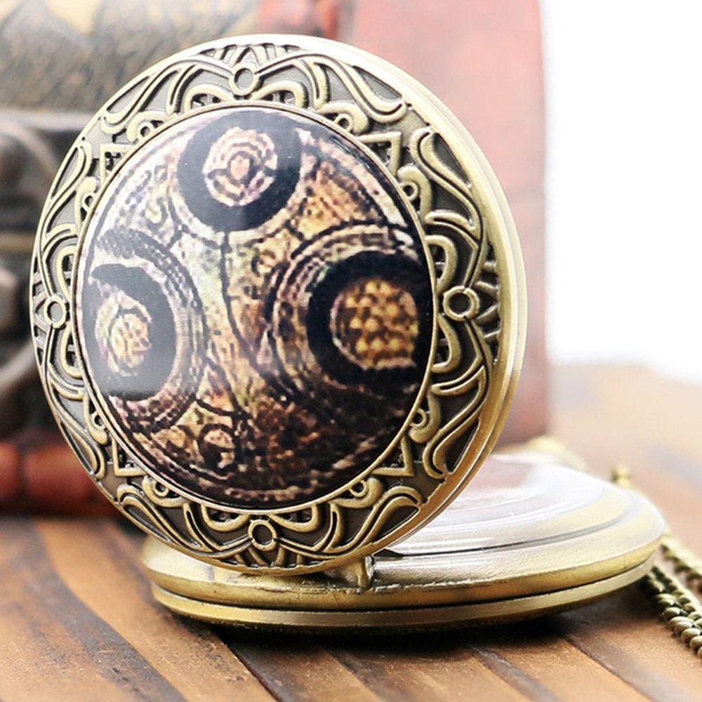 DR WHO Brown Gallifrey Timelord Seal Bronze Effect Retro/Vintage Case Full Hunter Mens/Boys Quartz Pocket Watch Necklace - On 32" Inch / 80cm Chain
