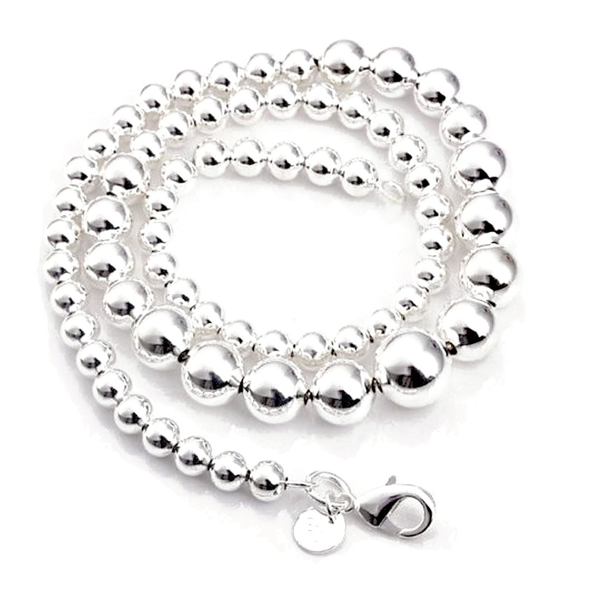 19" Inch Graduated Hollow Bead Ball Necklace for Women/Teenage/Girls - Sterling Silver Plated - Weight: 32 Grams