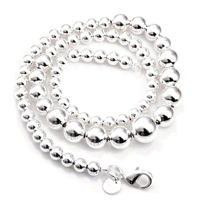 19" Inch Graduated Hollow Bead Ball Necklace for Women/Teenage/Girls - Sterling Silver Plated - Weight: 32 Grams