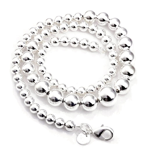 19" Inch Graduated Hollow Bead Ball Necklace for Women/Teenage/Girls - Sterling Silver Plated - Weight: 32 Grams