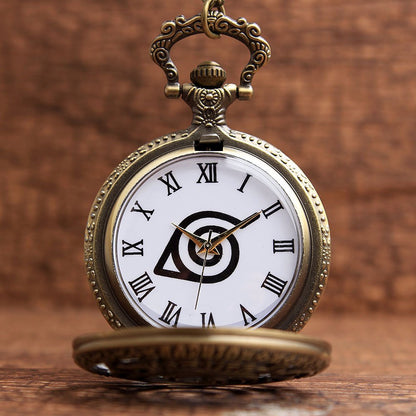 Naruto Anime Antique Bronze Effect Retro/Vintage Case Men's Quartz Pocket Watch Necklace - On 32" Inch / 80cm Chain