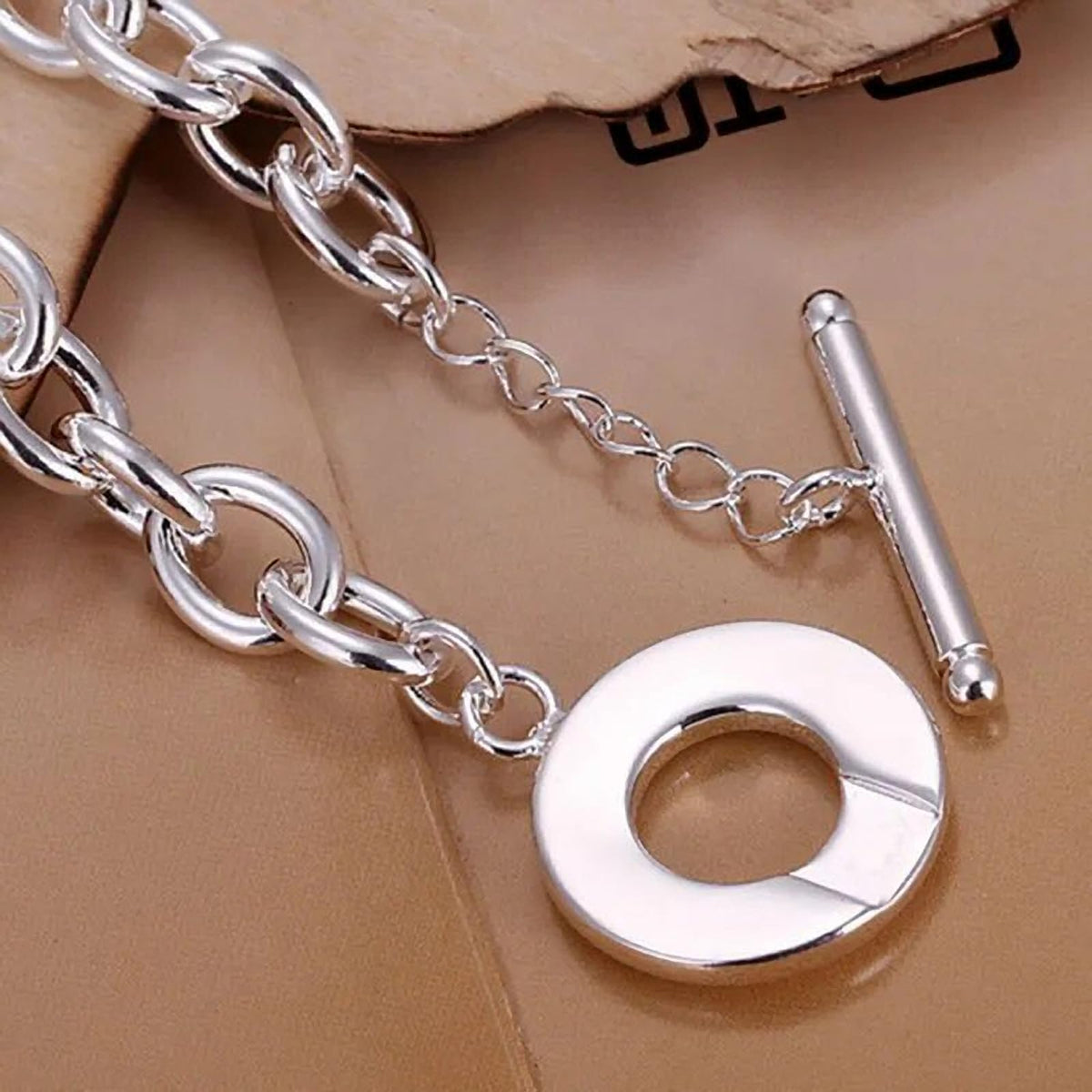 Toggle / T-Bar Link Bracelet - 8" inch - 925 Sterling Silver Plated
