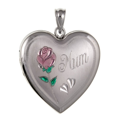 Gorgeous "Mum" Engraved Sterling Silver Family Heart Locket - 925 Sterling Silver Pendant Necklace - Engravable - Supplied With 16", 18" or 20" Inch Chain