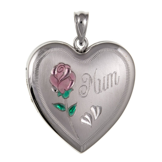 Gorgeous "Mum" Engraved Sterling Silver Family Heart Locket - 925 Sterling Silver Pendant Necklace - Engravable - Supplied With 16", 18" or 20" Inch Chain