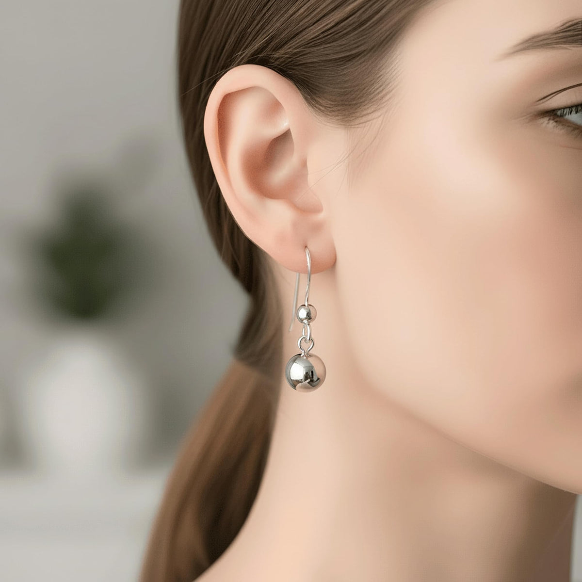 8mm Bead/Ball Drop Earrings for Women Girls - 925 Sterling Silver Dangly Drop Hook Earrings - Hypoallergenic Hanging Minimalist Dangle Earring
