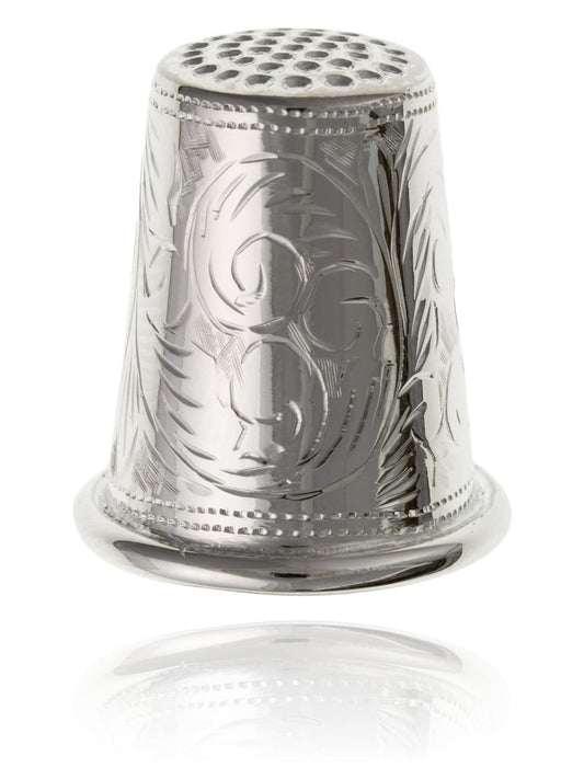 Victorian Foliate Engraved Thimble for Hand Sewing Quilting Needlework - Solid 925 Sterling Silver - Needle Finger Tips Protector Shield - 20mm W X 22mm H