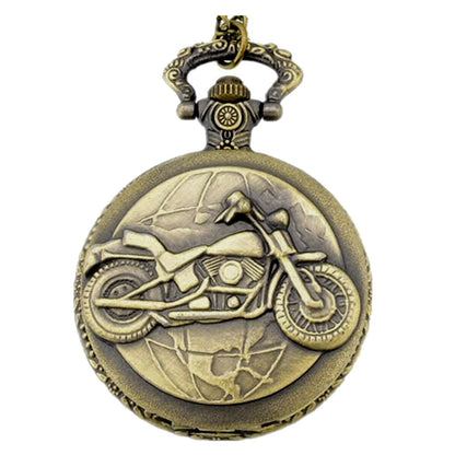 Motorbike/Motorcycle Themed Men's Quartz Pocket Watch Necklace - On 32" Inch / 80cm Chain 