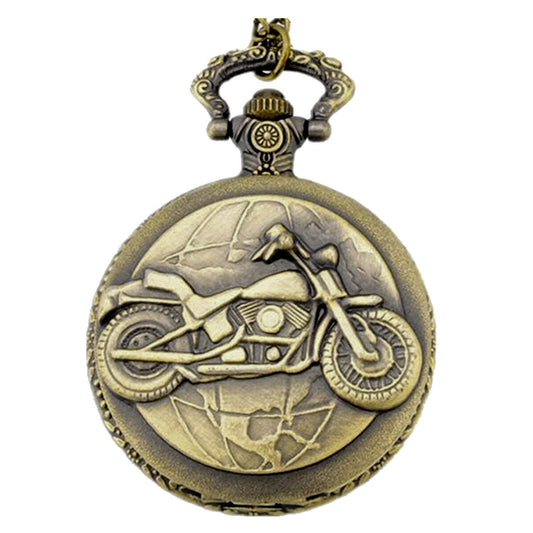 Motorbike/Motorcycle Themed Men's Quartz Pocket Watch Necklace - On 32" Inch / 80cm Chain ##motorbike-1
