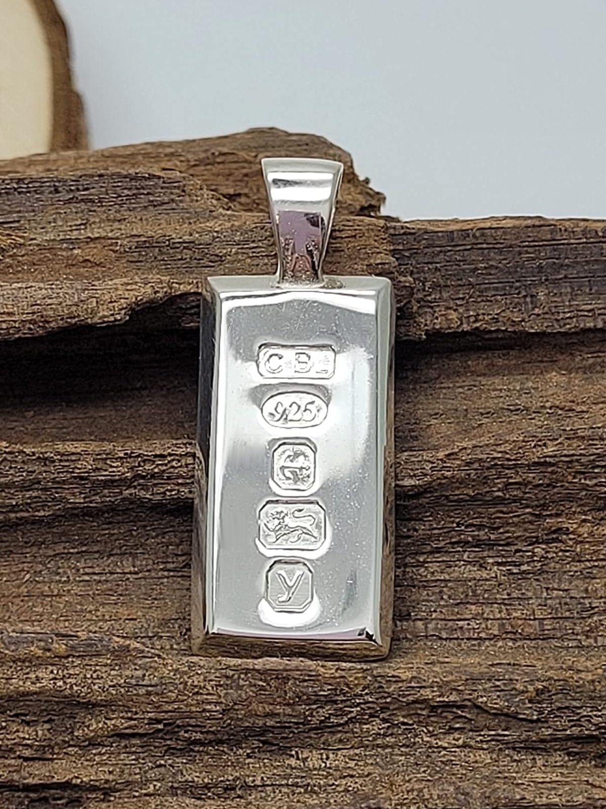 MENS Feature Hallmark Solid Ingot Pendant on 20" Inch Silver Chain Necklace for Men Boys - 