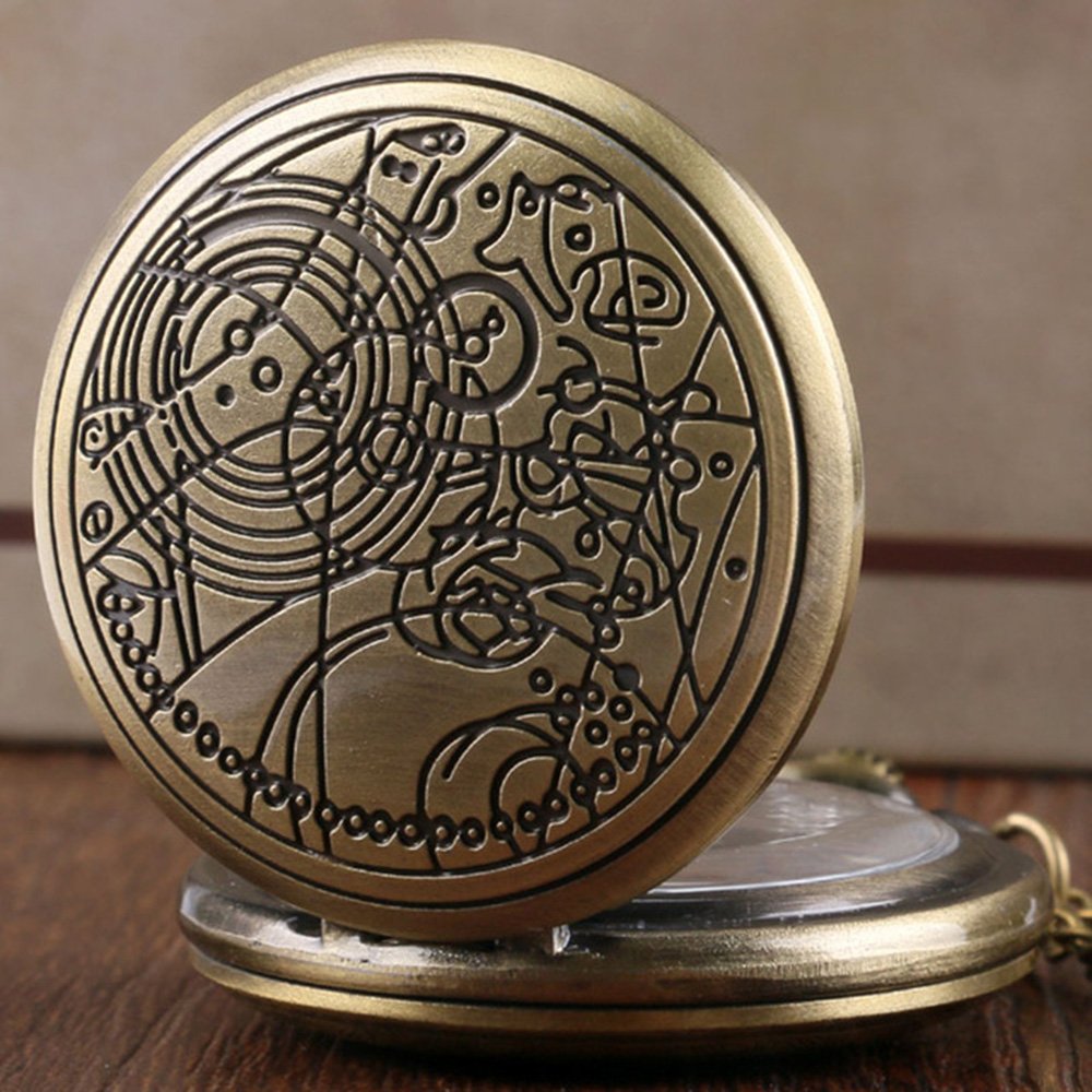 DR WHO Bronze Effect Retro/Vintage Case Full Hunter Mens/Boys Quartz Pocket Watch Necklace - On 32" Inch / 80cm Chain