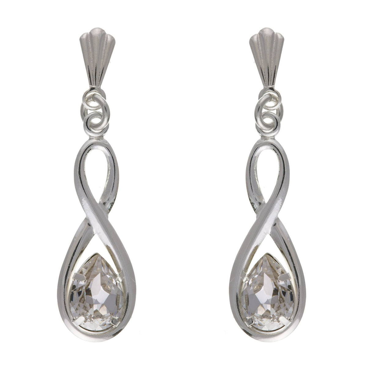 Sparkly White/Clear Pear/Teardrop Cut Austrian Crystal Infinity Dangly/Dangle Drop Earrings for Women/Teenage/Girls - 925 Sterling Silver - 6mm W X 25mm H