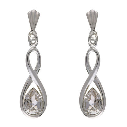 Sparkly White/Clear Pear/Teardrop Cut Austrian Crystal Infinity Dangly/Dangle Drop Earrings for Women/Teenage/Girls - 925 Sterling Silver - 6mm W X 25mm H
