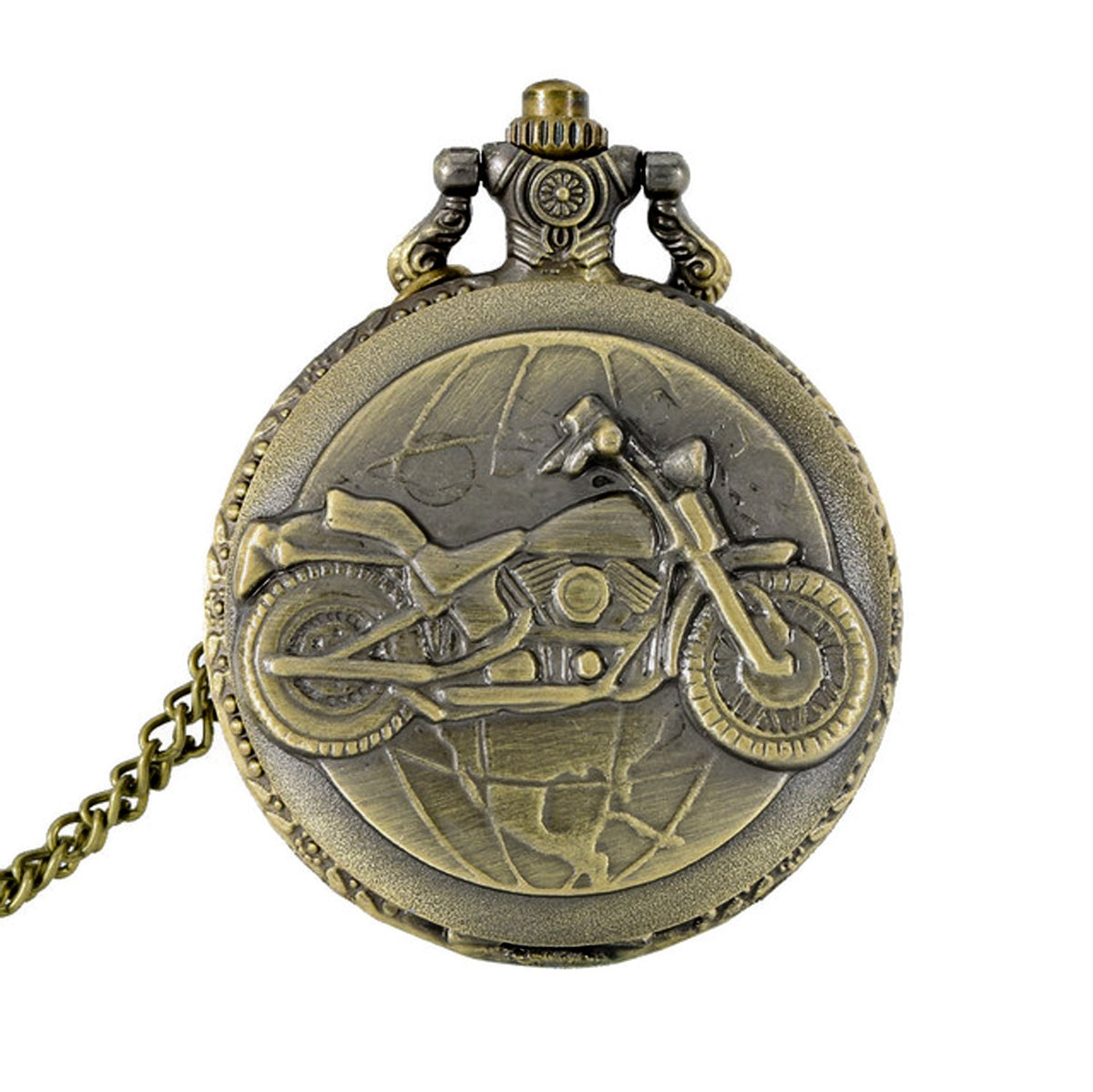 Motorbike/Motorcycle Themed Men's Quartz Pocket Watch Necklace - On 32" Inch / 80cm Chain 