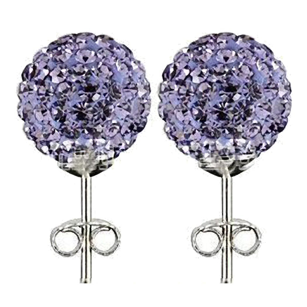 6MM Sparkly PURPLE Disco Ball Shamballa Style Sterling Silver Stud Earrings - Austrian Crystal Earrings