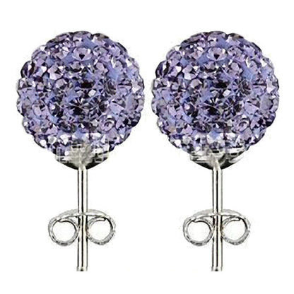 6MM Sparkly PURPLE Disco Ball Shamballa Style Sterling Silver Stud Earrings - Austrian Crystal Earrings
