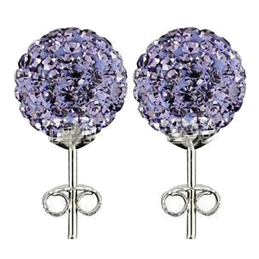 6MM Sparkly PURPLE Disco Ball Shamballa Style Sterling Silver Stud Earrings - Austrian Crystal Earrings