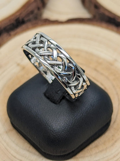 MENS Irish Open Celtic Knot Wedding Band Ring - 7MM Wide - 925 Sterling Silver - Irish Celtic Jewellery - Sizes R-Z Available