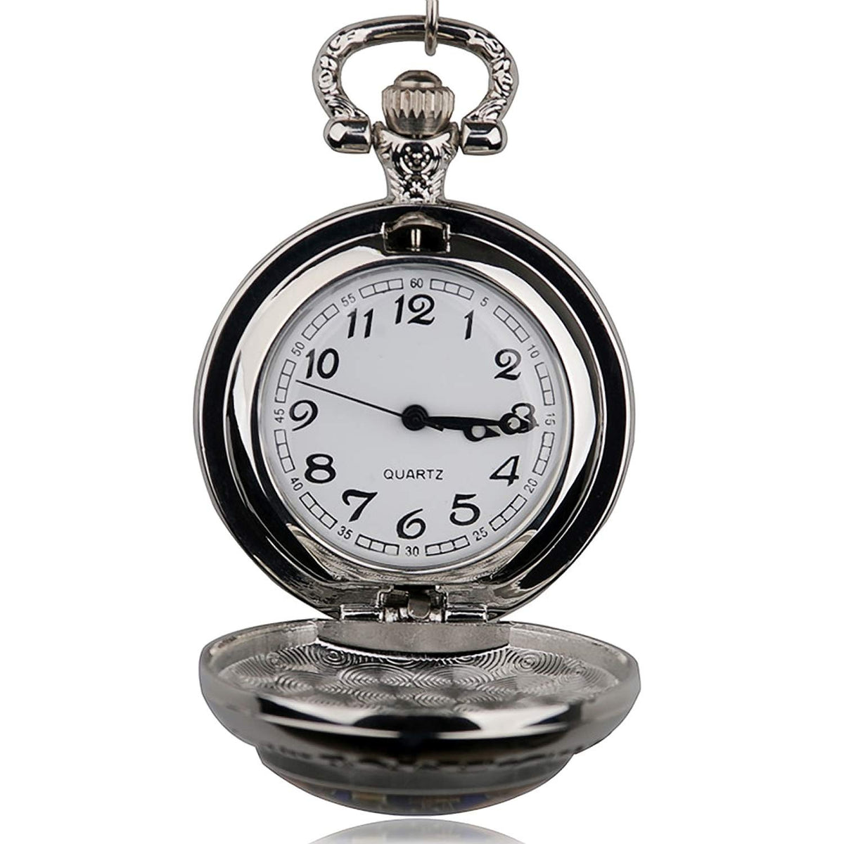 Beauty & The Beast Flower Rose Design Polished Silver Retro/Vintage Case Women's Quartz Pocket Watch Necklace - On 32" Inch / 80cm Chain