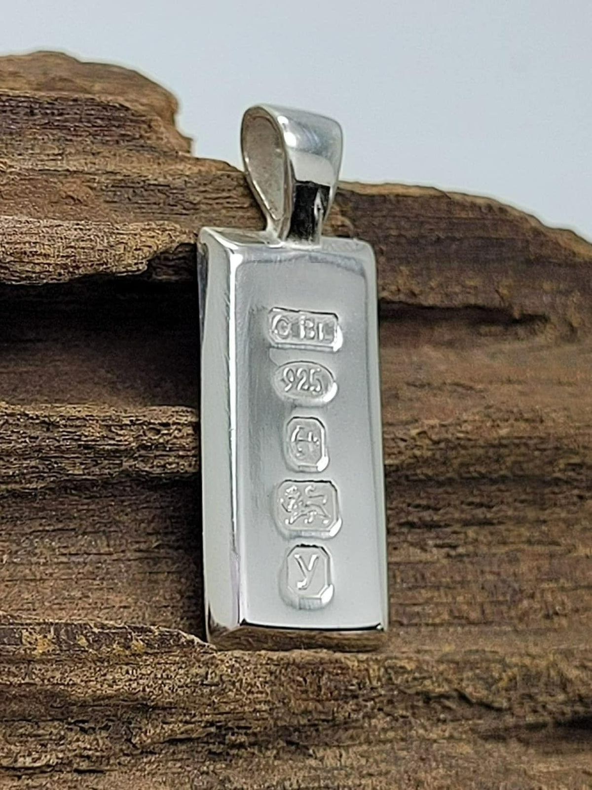 MENS Feature Hallmark Solid Ingot Pendant on 20" Inch Silver Chain Necklace for Men Boys - 