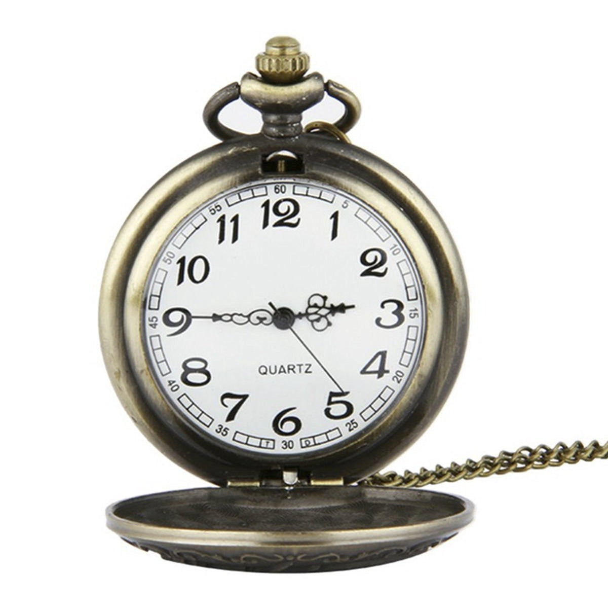 Chinese Dragon Themed Bronze Effect Unisex Quartz Pocket Watch Necklace - On 32" Inch / 80 