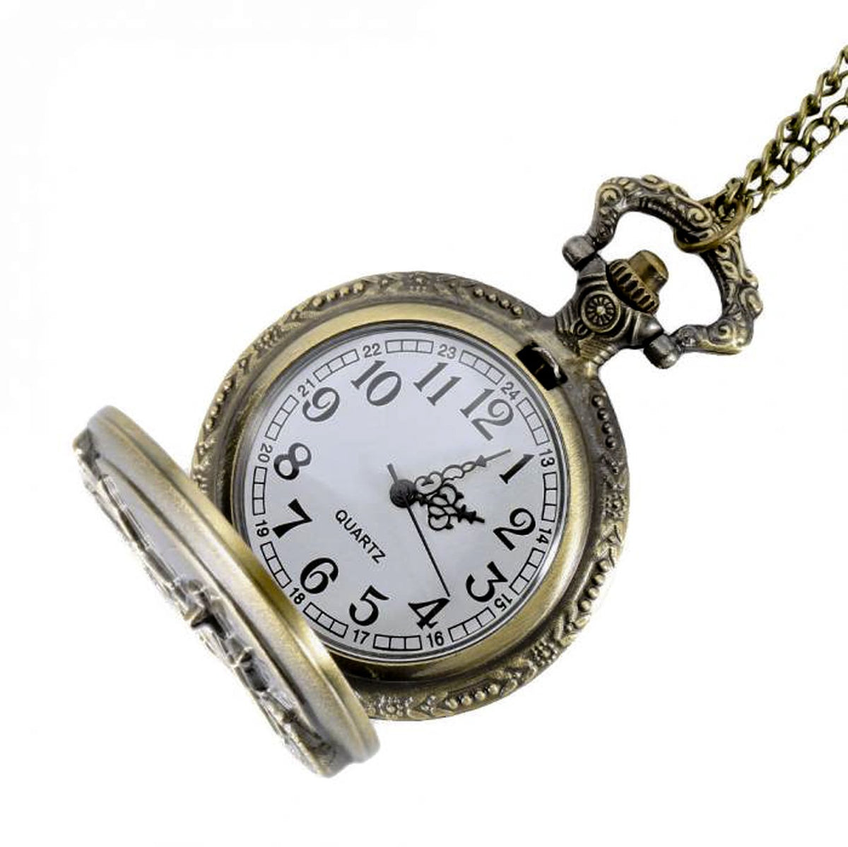 Motorbike/Motorcycle Themed Men's Quartz Pocket Watch Necklace - On 32" Inch / 80cm Chain 