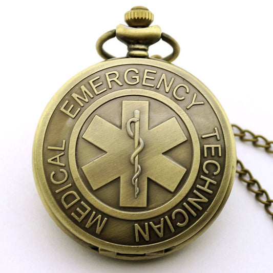 Medic/Medical Emergency Services Technician 3D Brushed Bronze Effect Antiqued/Vintage Case Men's Quartz Pocket Watch Necklace - On 32" Inch / 80cm Chain