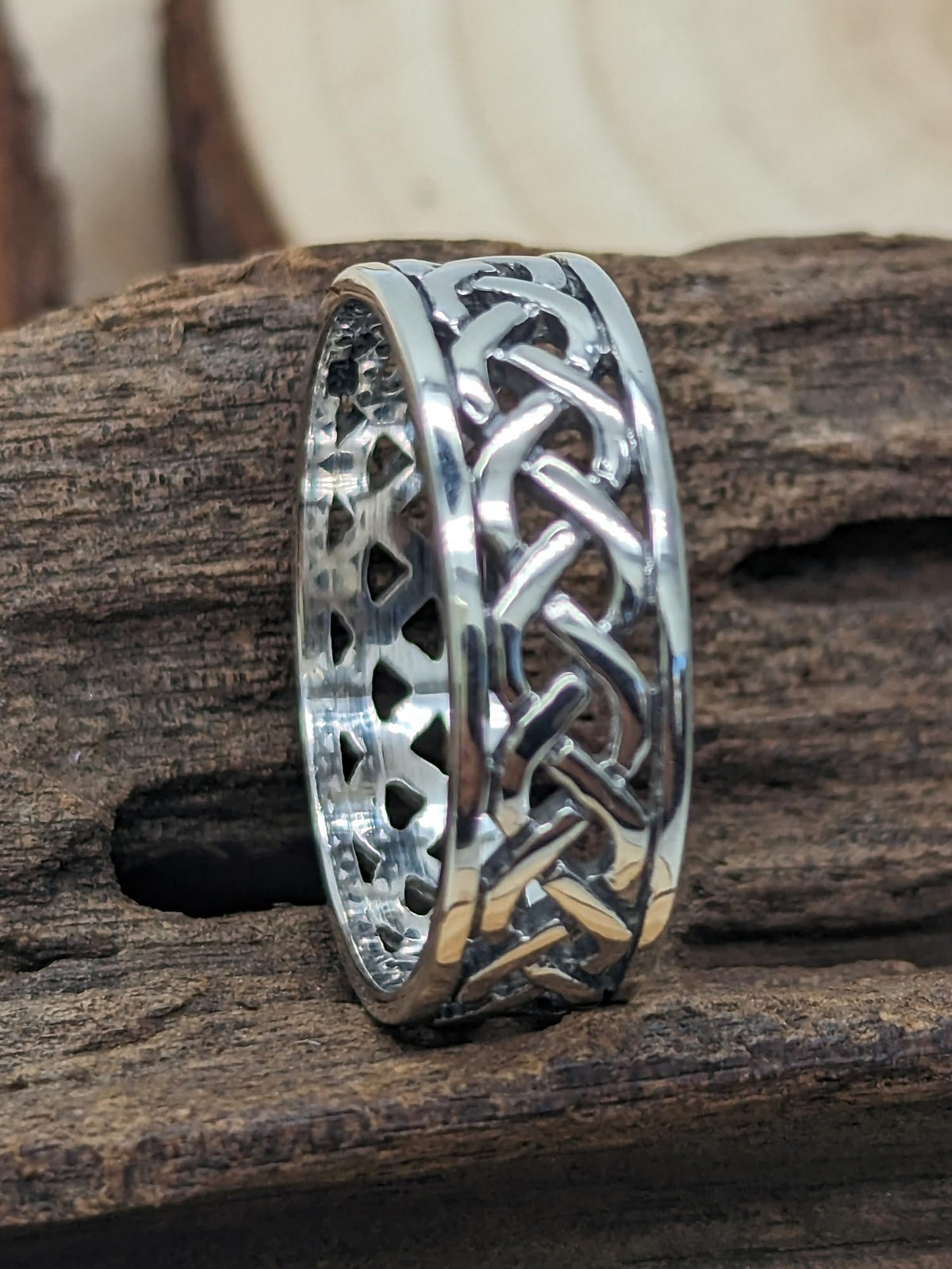 MENS Irish Open Celtic Knot Wedding Band Ring - 7MM Wide - 925 Sterling Silver - Irish Celtic Jewellery - Sizes R-Z Available