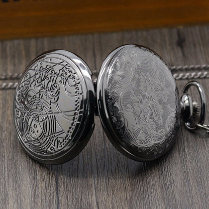 DR WHO Black Effect Retro/Vintage Case Full Hunter Mens/Boys Quartz Pocket Watch Necklace - On 32" Inch/80cm Chain