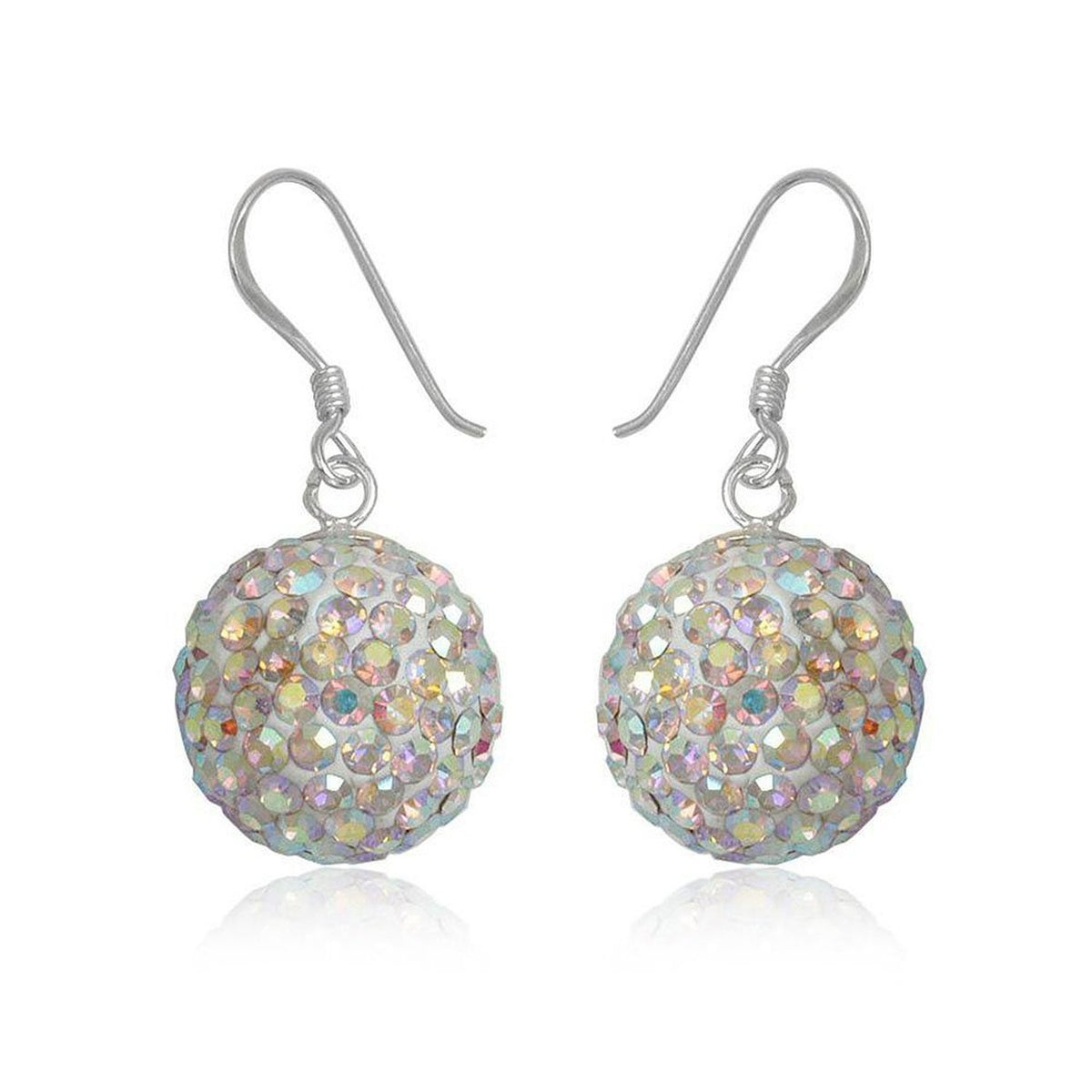 14MM Disco Ball Sterling Silver Dangly Drop Hook Earrings 