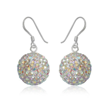 14MM Disco Ball Sterling Silver Dangly Drop Hook Earrings 