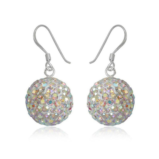 14MM Disco Ball Sterling Silver Dangly Drop Hook Earrings ##aurora-ab-rainbow