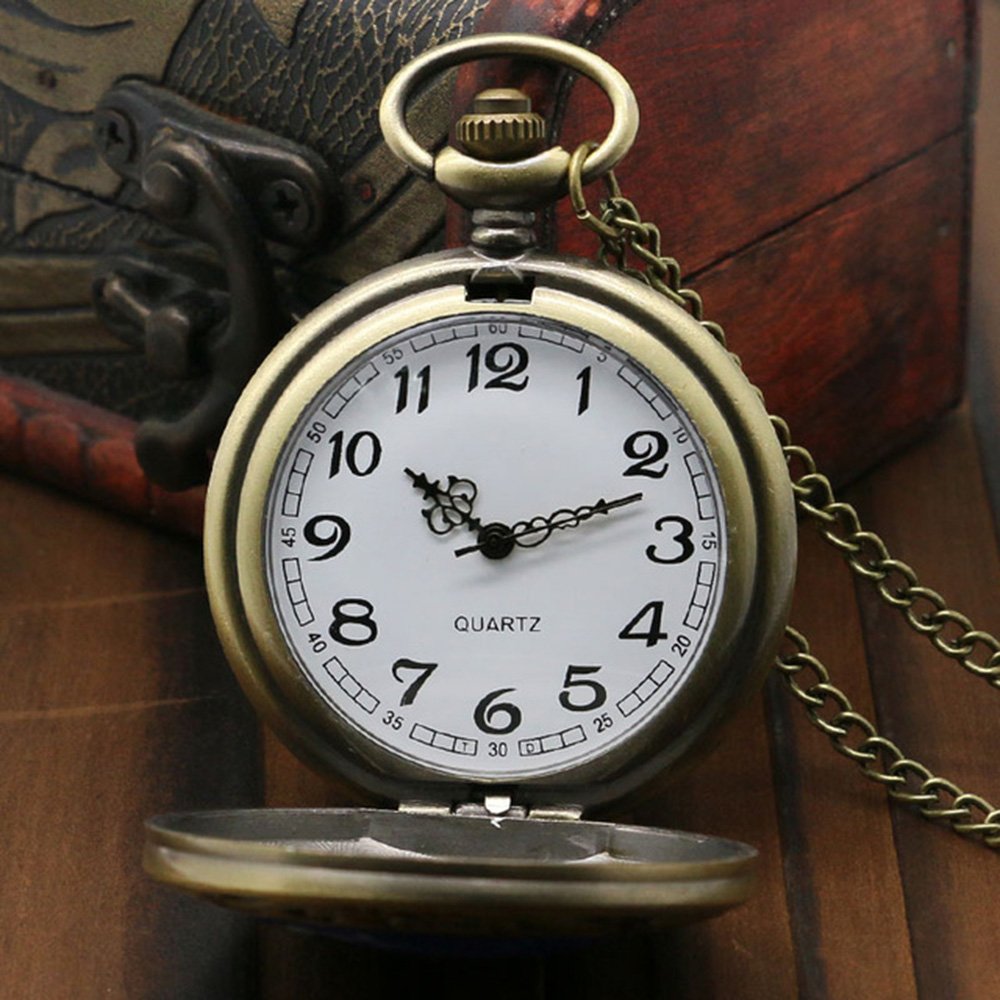 DR WHO Blue Tardis Bronze Effect Retro/Vintage Case Full Hunter Mens/Boys Quartz Pocket Watch Necklace - On 32" Inch / 80cm Chain