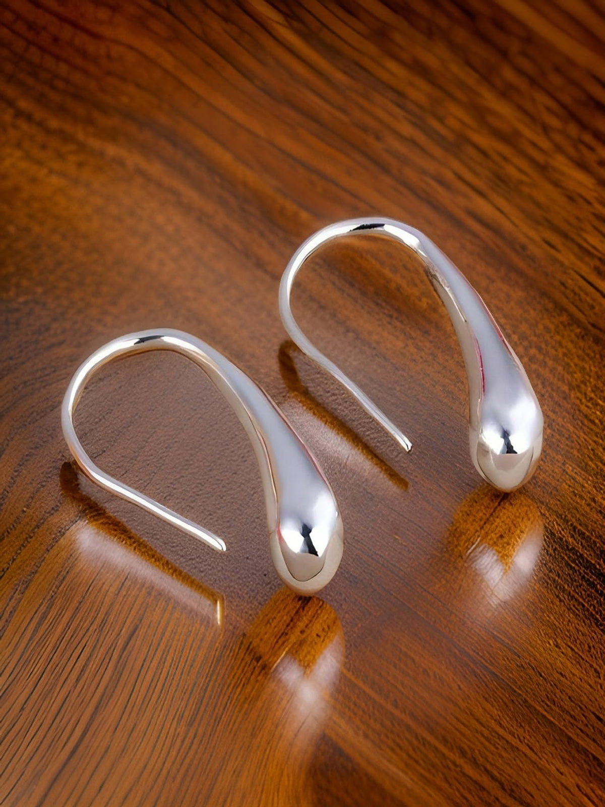 Classic Elongated Teardrop Dangly/Dangle Drop Hook Earrings for Women Ladies Girls - 925 Sterling Silver Plated - Designer Inspired