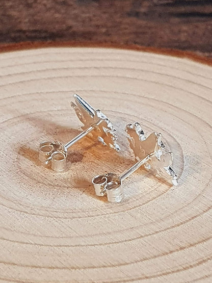 Wales/Welsh Dragon Stud Earrings/Ear Studs - 10mm W X 8mm H - 925 Sterling Silver - Welsh Jewellery