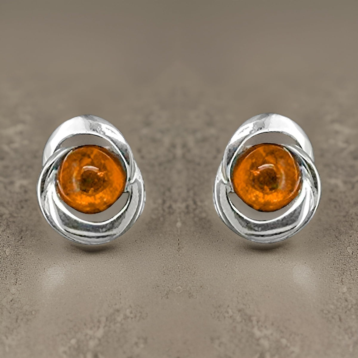 Honey Cognac Orange Amber Sterling Silver Stud Earrings/Ear Studs for Women Ladies Girls - 