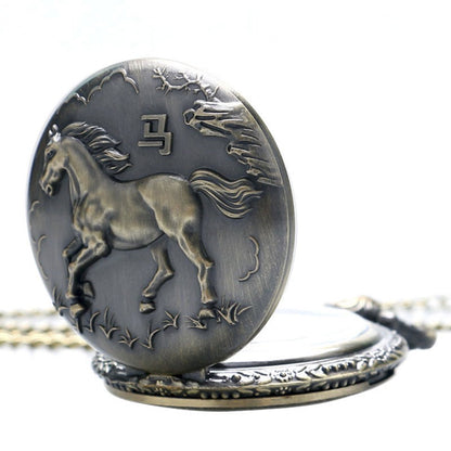 Horse/Pony/Equine Themed 3D Unisex Quartz Pocket Watch Necklace - On 32" Inch / 80cm Chain 