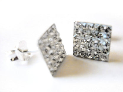 8MM Bling LADIES Square Micro Pave Austrian Crystal Sterling Silver Stud Earrings/Ear Studs for Women/Teenage/Girls - 925 Sterling Silver - White/Clear
