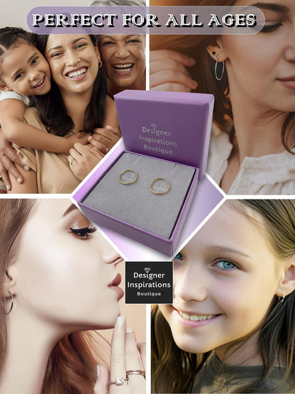 9mm 9ct Yellow Gold Hoop Sleeper Earrings For Women Men Kids - Endless/Seamless Continuous Small Thin ULTRA MINI Hoops - Solid Gold Hoop Earring Sleepers