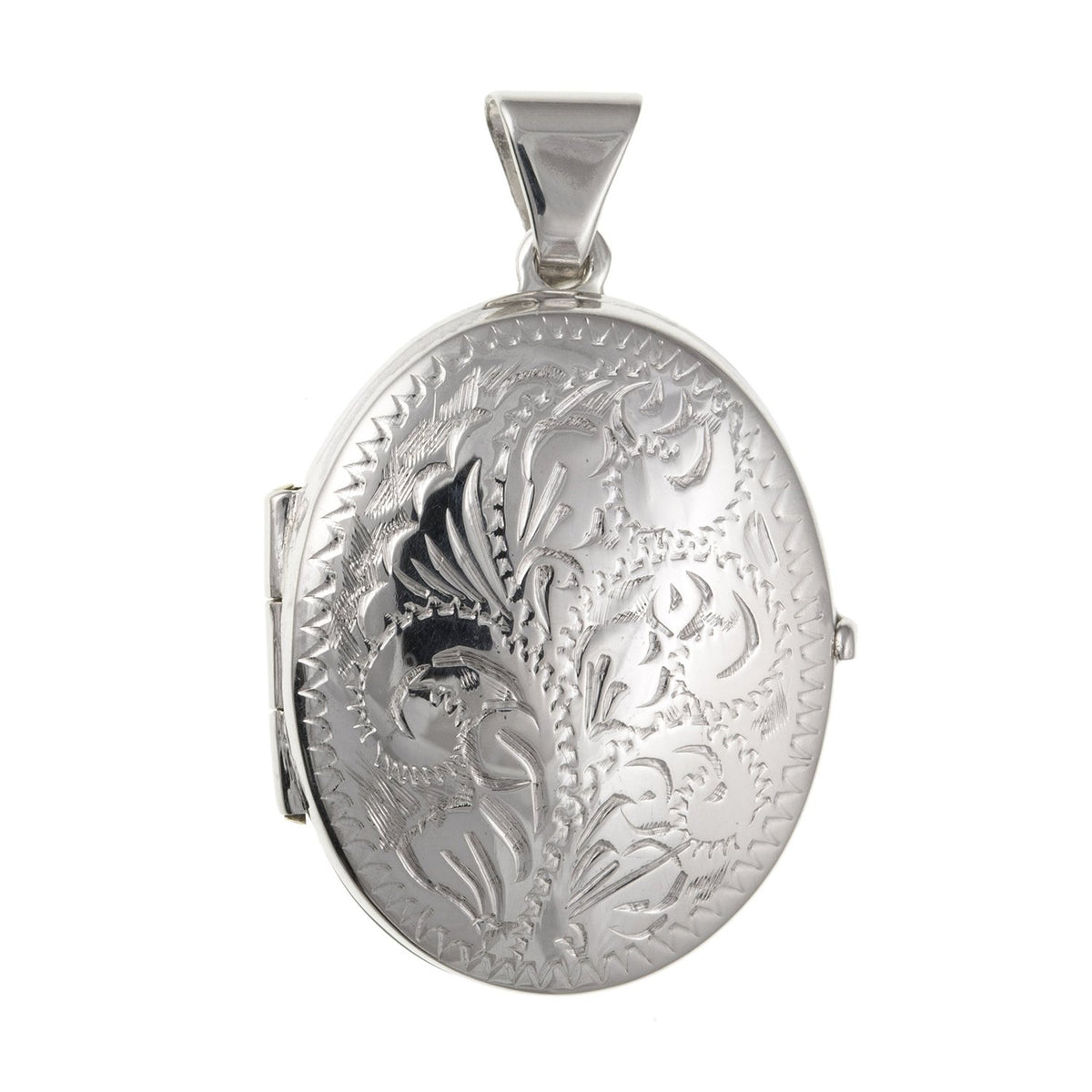 Large Oval Victorian Foliate Engraved Pattern Sterling Silver Locket for Women/Ladies/Girls (Without Chain) - 2 Photo Locket - 925 Sterling Silver - Engravable
