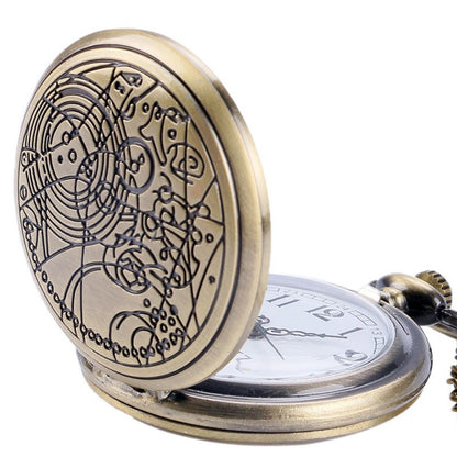DR WHO Bronze Effect Retro/Vintage Case Full Hunter Mens/Boys Quartz Pocket Watch Necklace - On 32" Inch / 80cm Chain