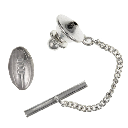 MENS Rugby Football Ball Tie Pin/Tack - Solid 925 Sterling Silver