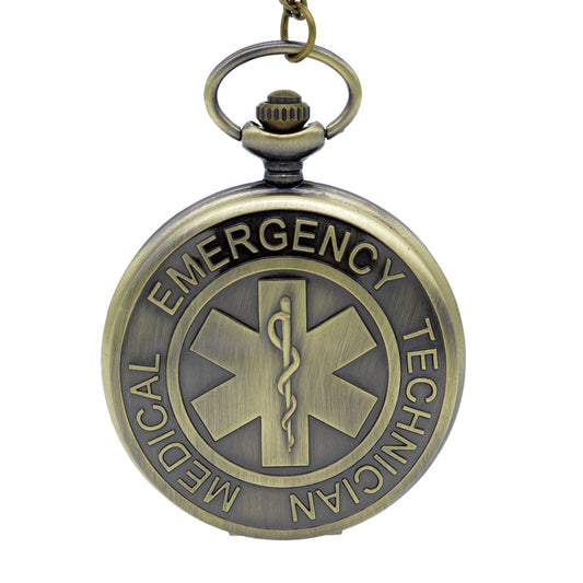 Medic/Medical Emergency Services Technician 3D Brushed Bronze Effect Antiqued/Vintage Case Men's Quartz Pocket Watch Necklace - On 32" Inch / 80cm Chain