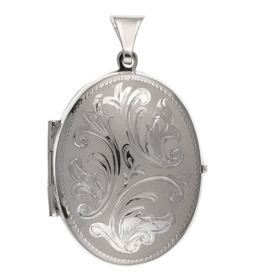 25MM Wide MEDIUM Victorian Scrolling Engraved Oval Locket - 925 Sterling Silver