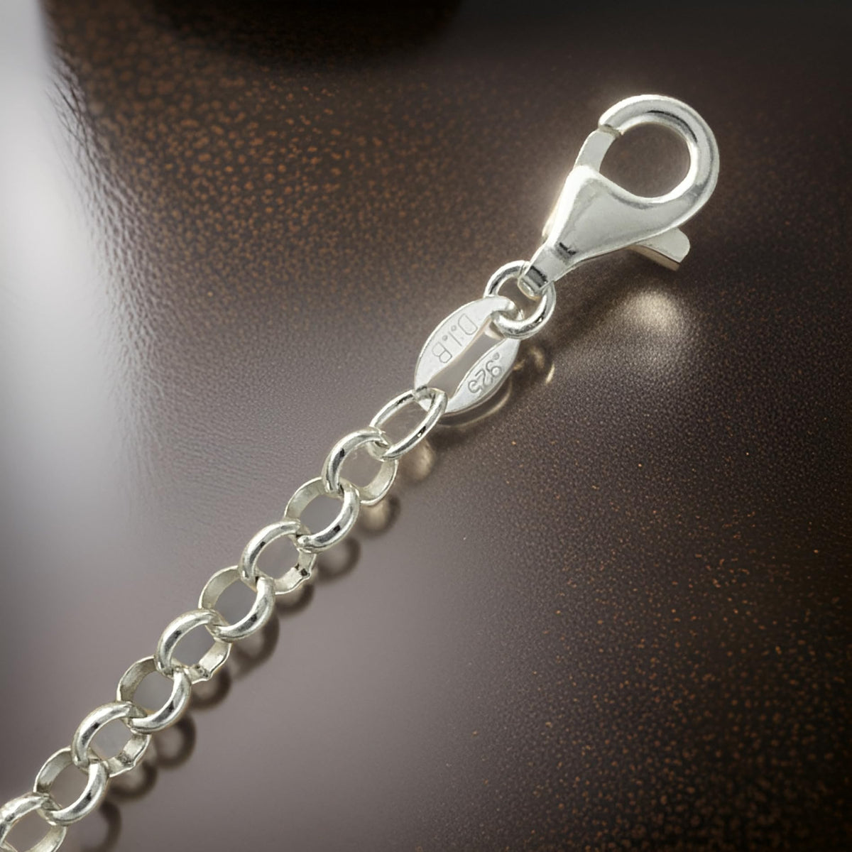 925 Sterling Silver 3.3 mm Wide Round Link Belcher/Rolo Chain Bracelet for Women Ladies Girls - Ideal Charm Bracelet for Clip-On Charms - 7.5 Inch/8 Inch