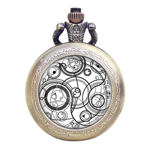 DR WHO White Gallifrey Timelord Seal Bronze Effect Retro/Vintage Case Full Hunter Mens/Boys Quartz Pocket Watch Necklace - On 32" Inch / 80cm Chain