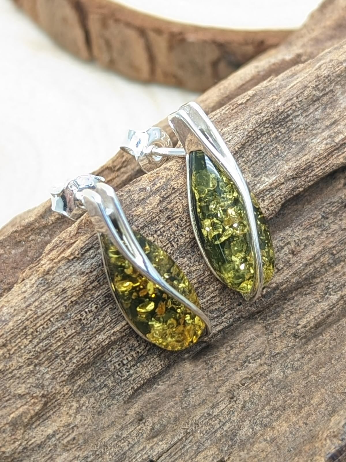 Small Teardrop Cut Baltic Amber Sterling Silver Drop Stud Earrings for Women Ladies Girls 