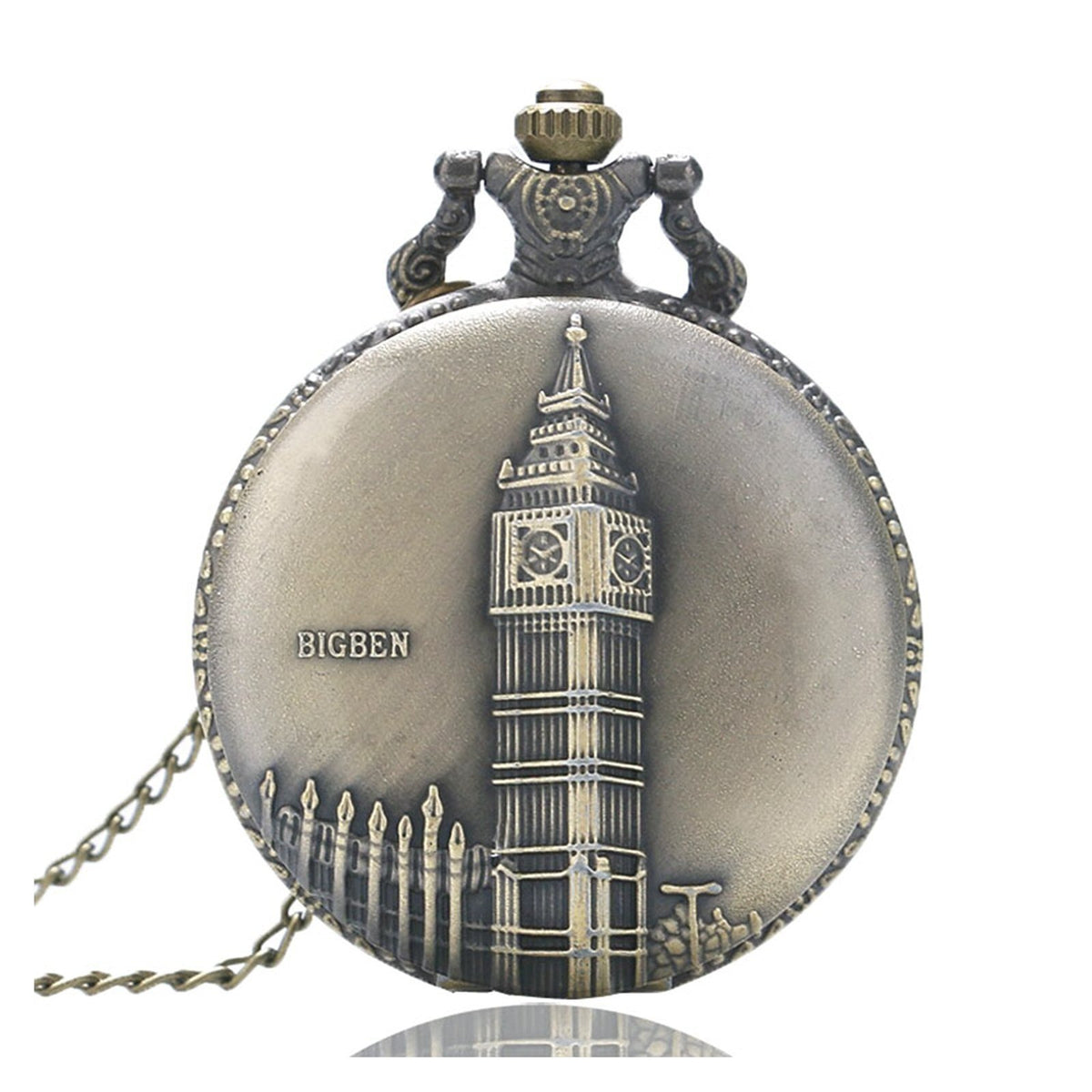 Big Ben Clock of London Brushed Bronze Effect Antiqued/Vintage Case Men's Quartz Pocket Watch Necklace - On 32" Inch / 80cm Chain