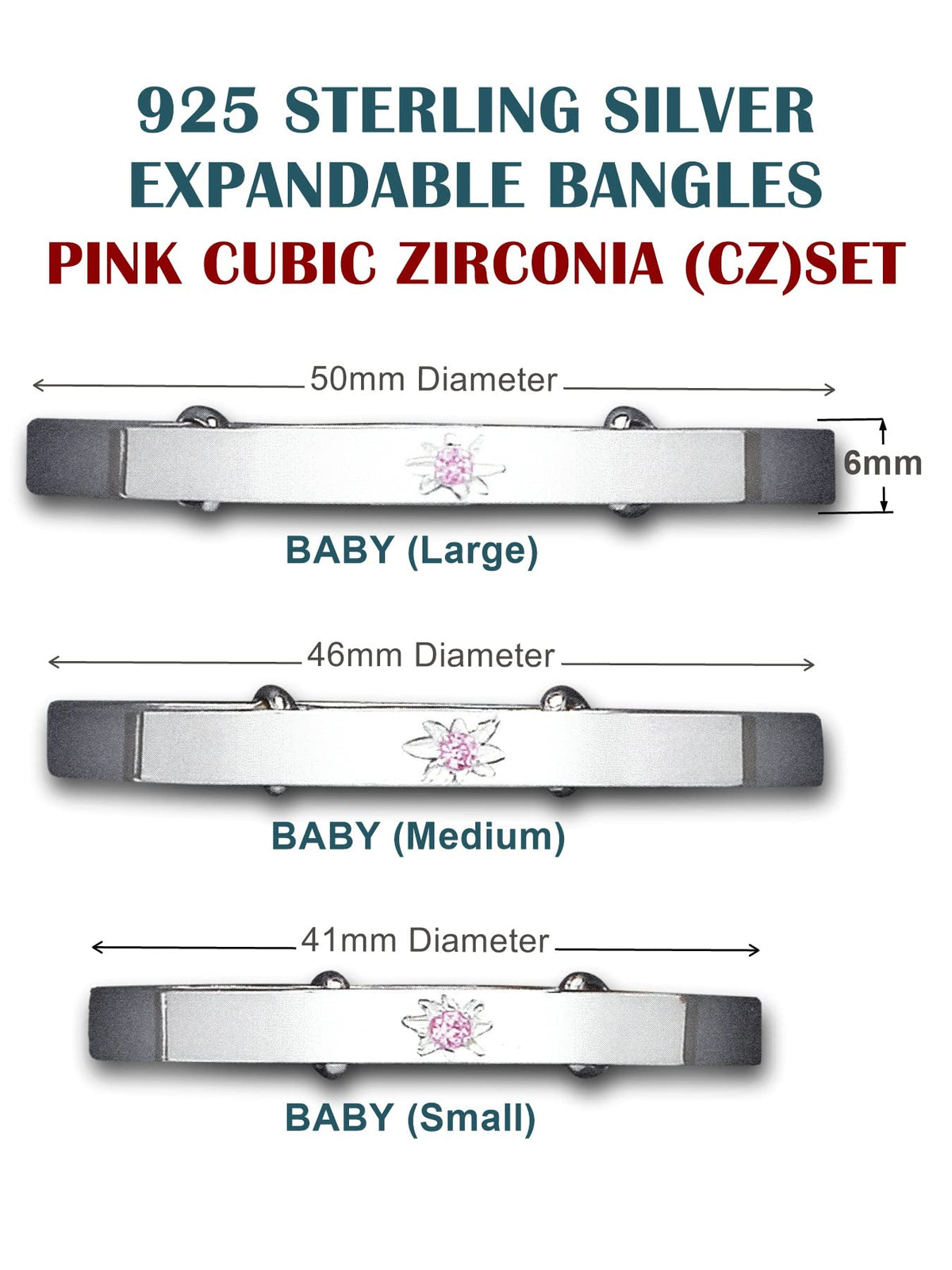 Pink Crystal / Cubic Zirconia (CZ) Set Expanding / Expandable / Adjustable Bangle Bracelet 