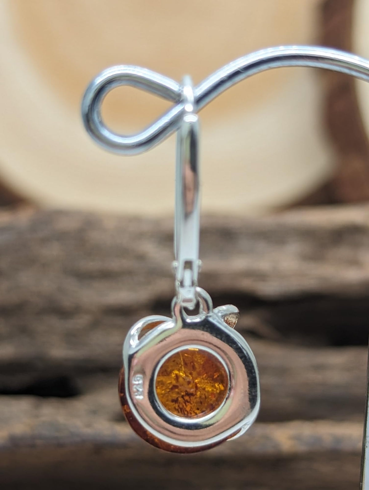 Swirl Overlay Circle Baltic Honey Amber Lever Back 925 Sterling Silver Earrings for Women/Ladies - Fancy Art Deco Cognac Amber Dangly/Dangle Drop Earrings. 070444